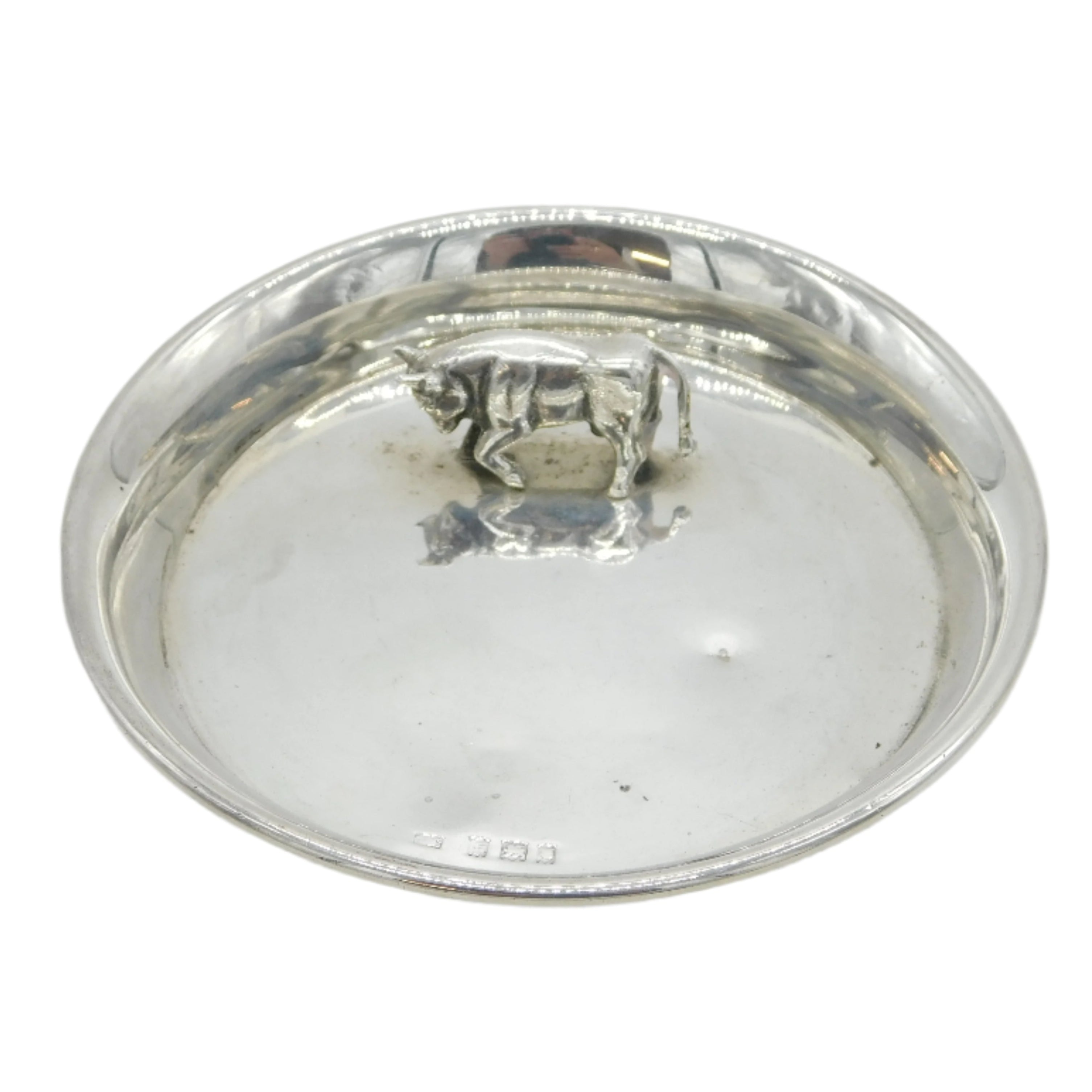 Antique Silver Cast Bull Ashtray 