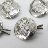 Victorian Set of Sterling Silver Mythical God Pattern Buttons 1900 Antique