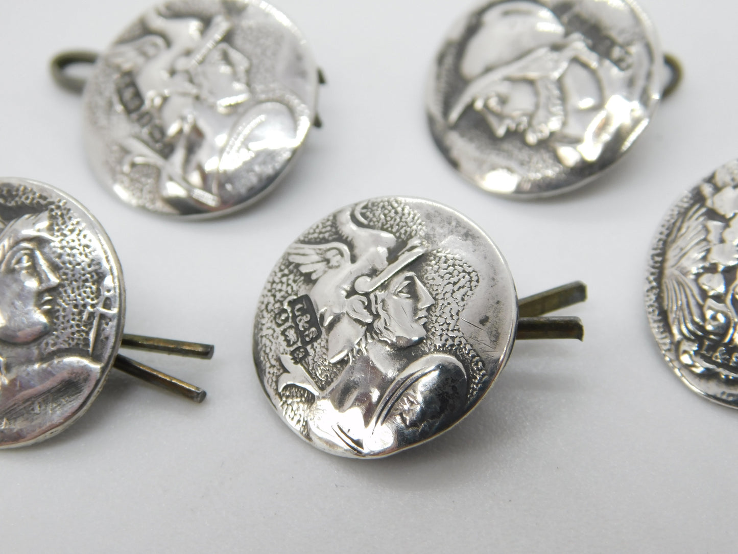 Victorian Set of Sterling Silver Mythical God Pattern Buttons 1900 Antique