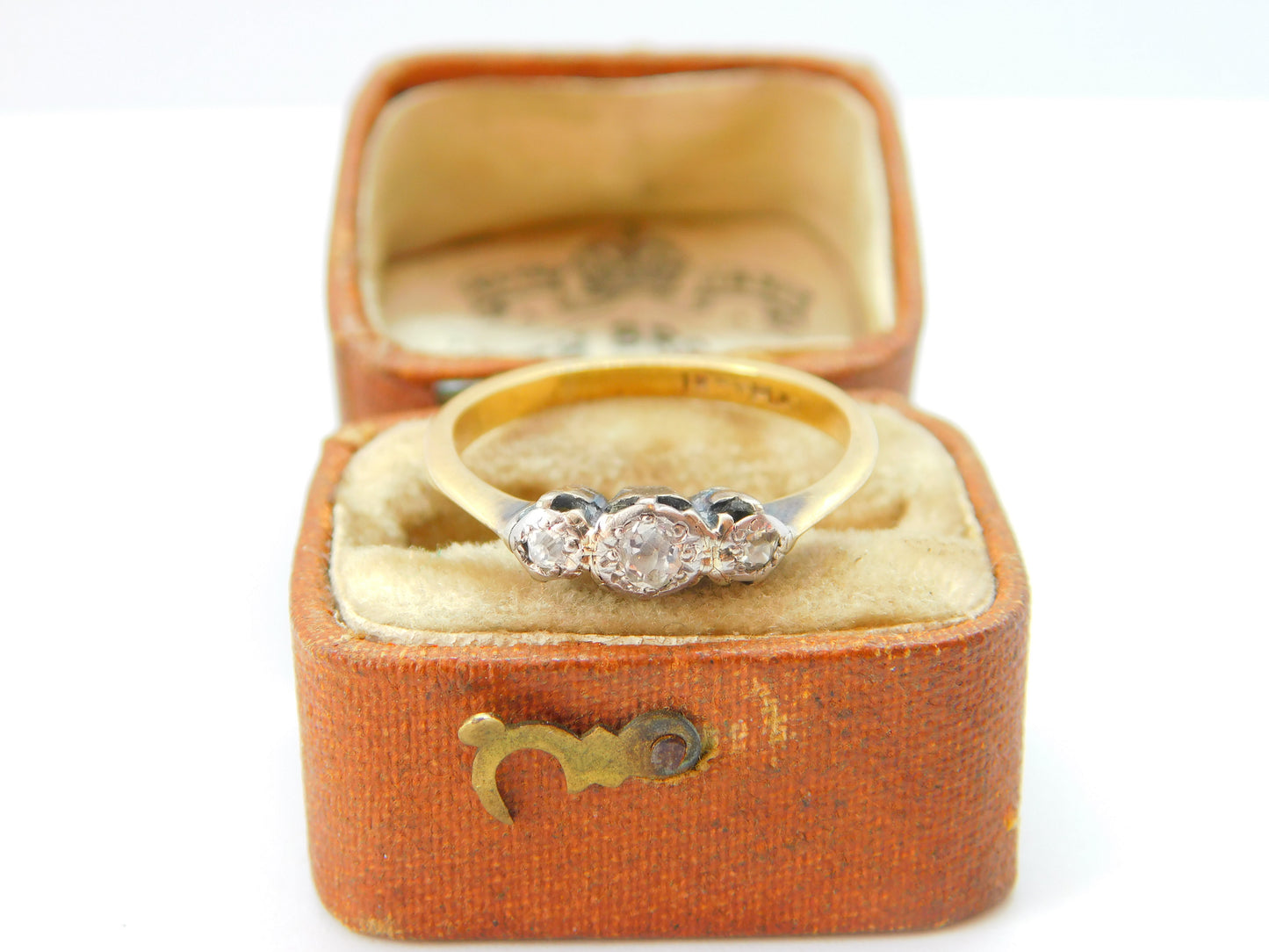 Victorian 18ct Yellow Gold & 0.2ct Diamond Three-Stone Ring c1900 Antique