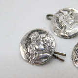 Victorian Set of Sterling Silver Mythical God Pattern Buttons 1900 Antique