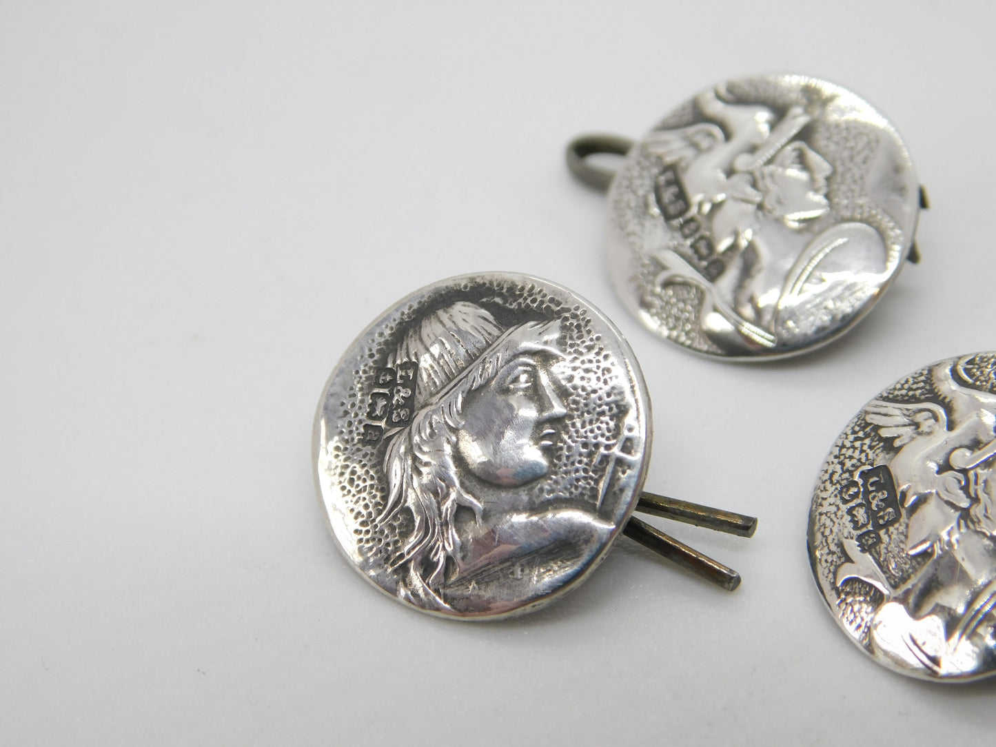 Victorian Set of Sterling Silver Mythical God Pattern Buttons 1900 Antique