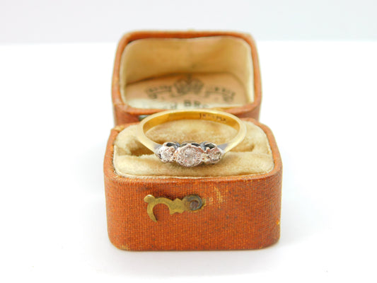 Victorian 18ct Yellow Gold & 0.2ct Diamond Three-Stone Ring c1900 Antique