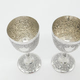 Pair of Victorian Kutch Indian Sterling Silver Wine Goblets Antique c1860