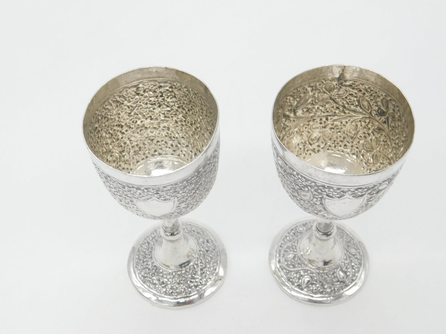 Pair of Victorian Kutch Indian Sterling Silver Wine Goblets Antique c1860