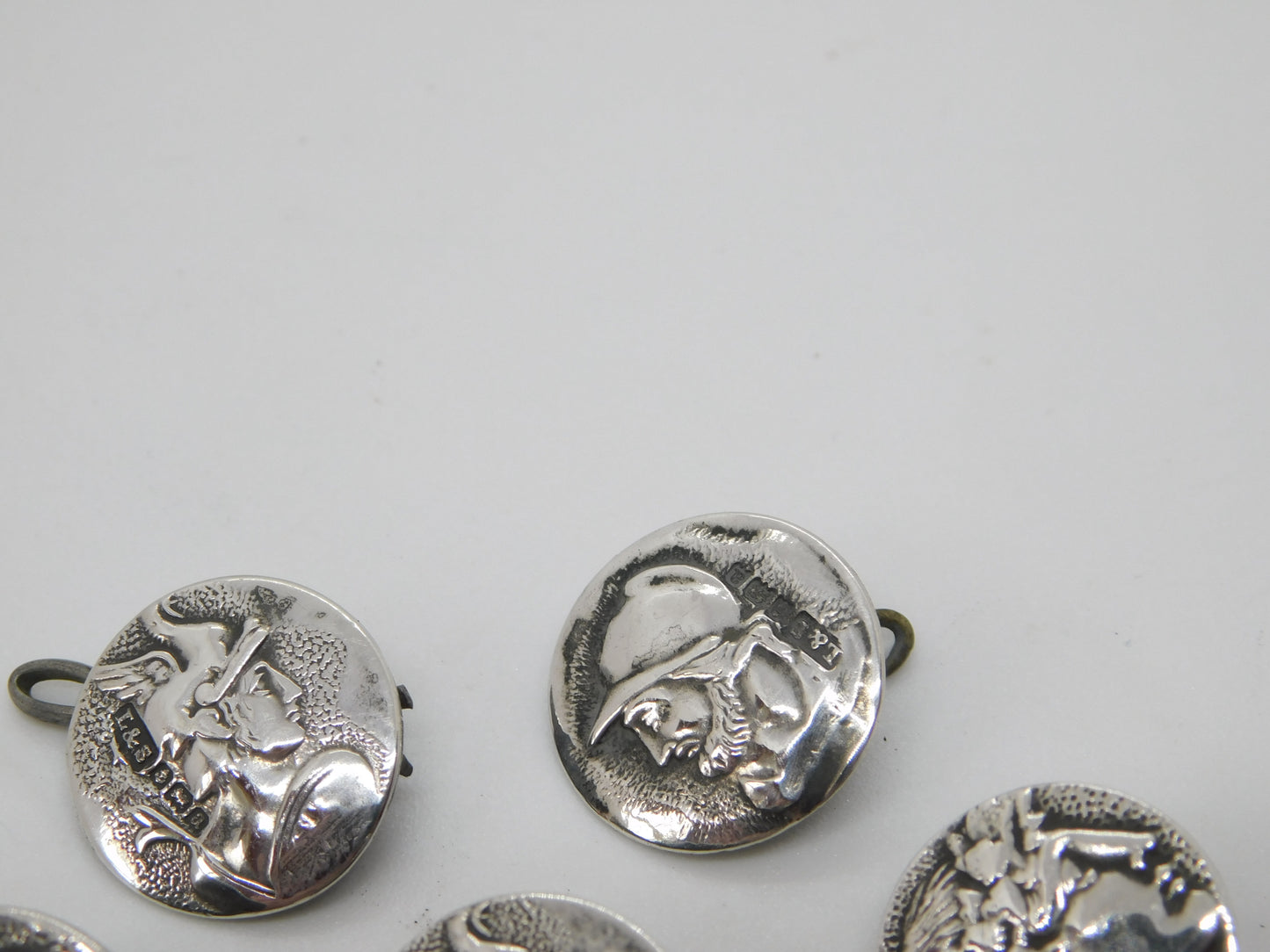 Victorian Set of Sterling Silver Mythical God Pattern Buttons 1900 Antique