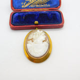 Victorian 9ct Yellow Gold Framed Carved Shell Cameo Brooch Antique c1880