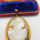 Victorian 9ct Yellow Gold Framed Carved Shell Cameo Brooch Antique c1880