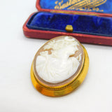 Victorian 9ct Yellow Gold Framed Carved Shell Cameo Brooch Antique c1880