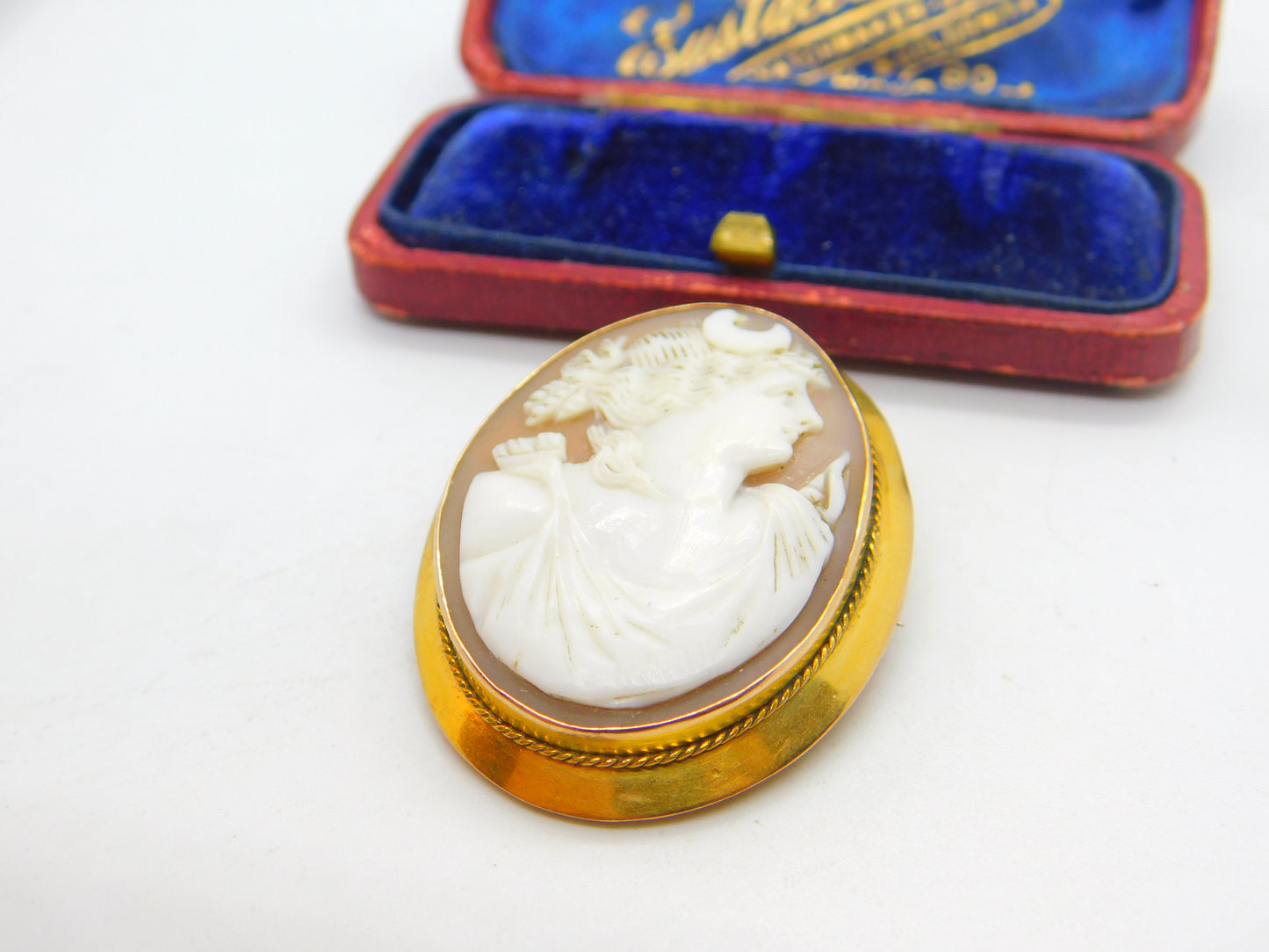 Victorian 9ct Yellow Gold Framed Carved Shell Cameo Brooch Antique c1880