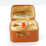 9ct Yellow Gold, Fire Opal & Diamond Set Band Ring Vintage c1990 London