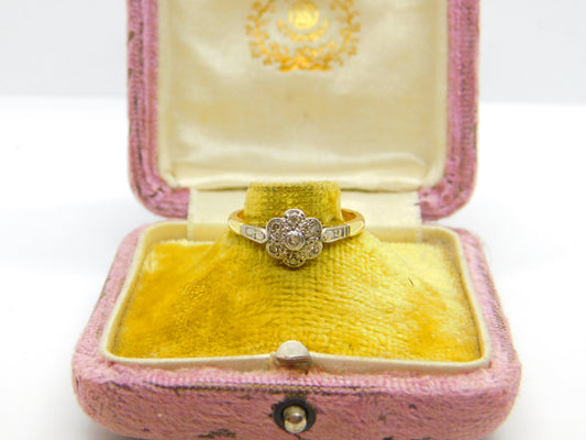 Victorian 18ct Yellow Gold Diamond Set Daisy Floral Cluster Ring c1880 Antique