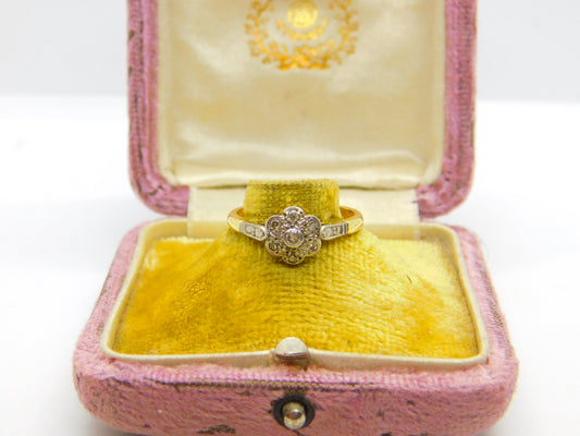 Victorian 18ct Yellow Gold Diamond Set Daisy Floral Cluster Ring c1880 Antique