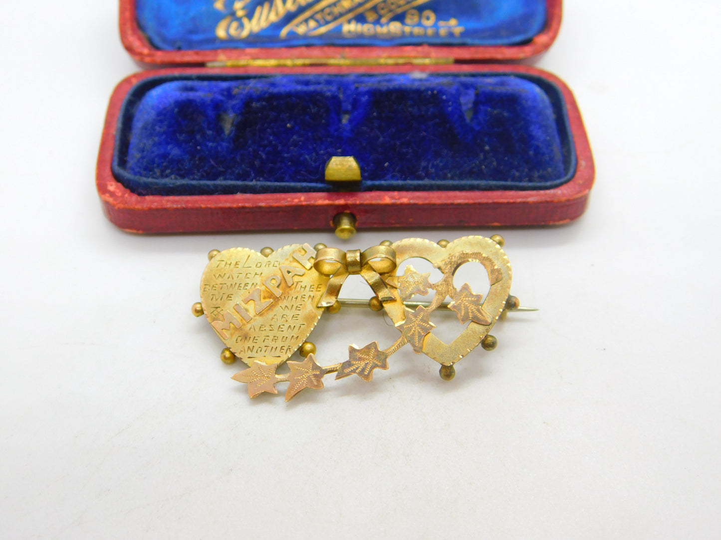 Victorian 9ct Yellow Gold Mizpah Sweetheart Brooch 1877 Birmingham Antique