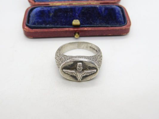 Sterling Silver British Parachute Regiment Paras Signet Ring 1993 Birmingham