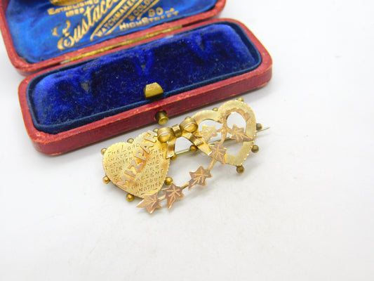 Victorian 9ct Yellow Gold Mizpah Sweetheart Brooch 1877 Birmingham Antique