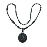 19th Century French Jet Cameo Mourning Necklace Gold Locket Back Antique c1860