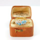 9ct Yellow Gold, Blue Topaz & Spinel Set Floral Band Ring Vintage 1988 Birmingham