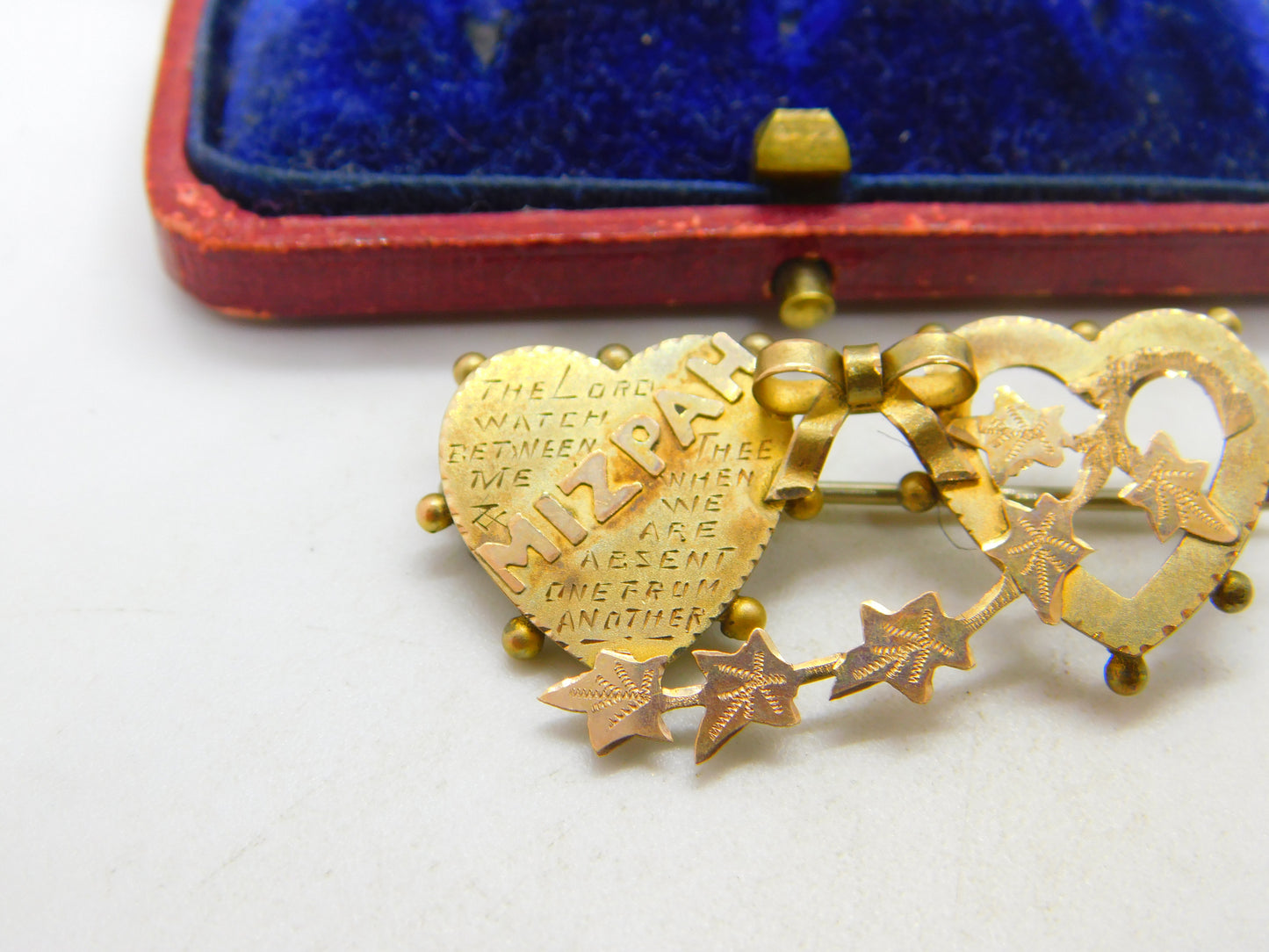 Victorian 9ct Yellow Gold Mizpah Sweetheart Brooch 1877 Birmingham Antique