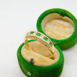 14ct Yellow Gold Green & White Paste Set Boat Ring Vintage 1999 London
