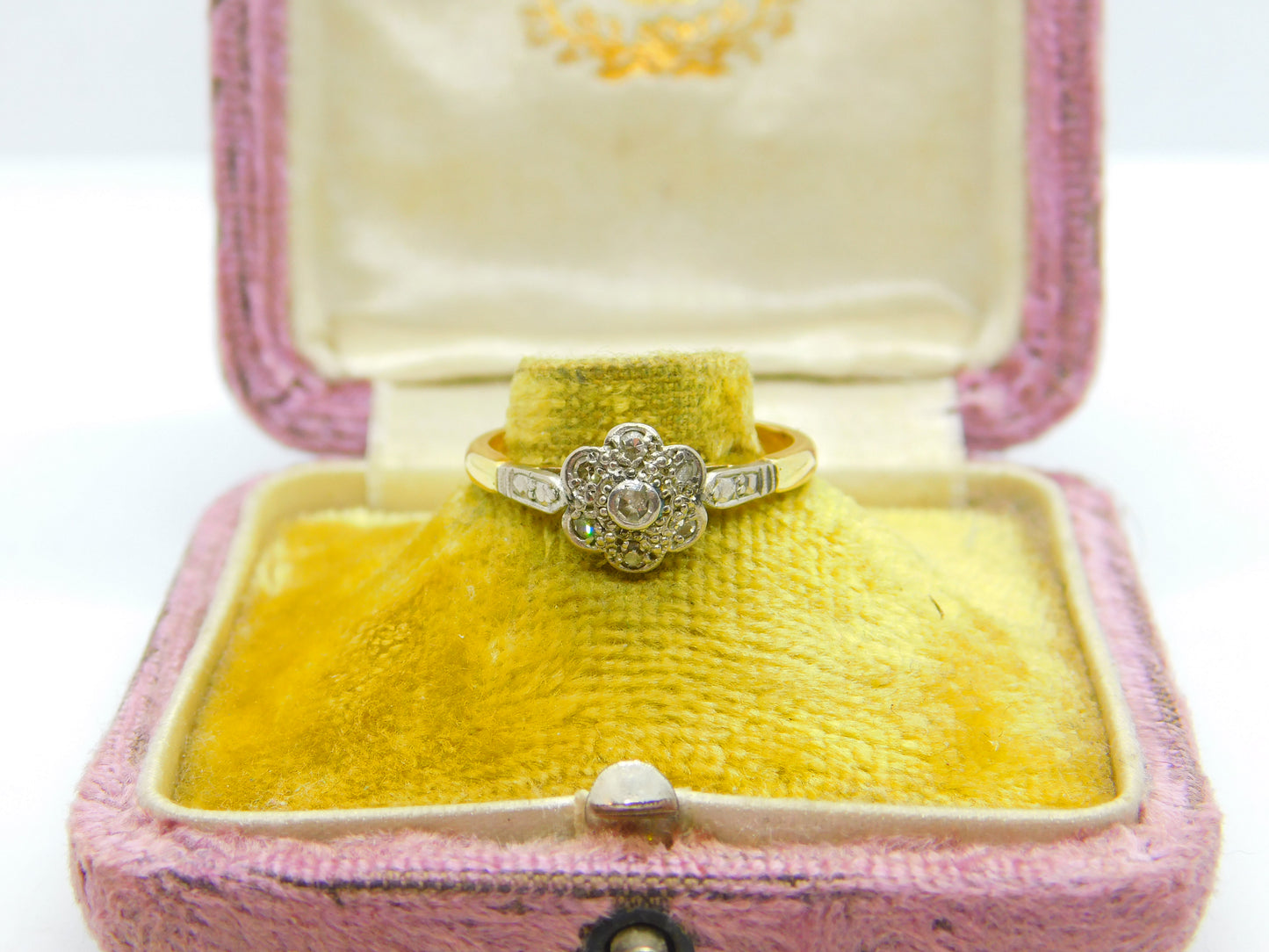 Victorian 18ct Yellow Gold Diamond Set Daisy Floral Cluster Ring c1880 Antique