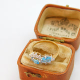 9ct Yellow Gold, Blue Topaz & Spinel Set Floral Band Ring Vintage 1988 Birmingham