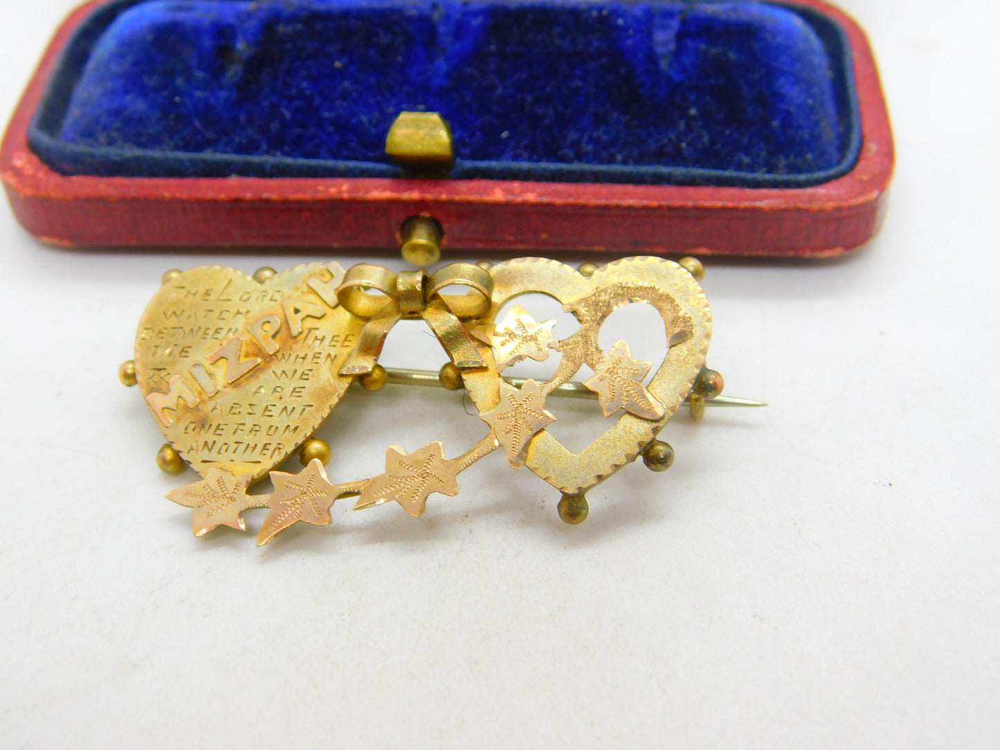 Victorian 9ct Yellow Gold Mizpah Sweetheart Brooch 1877 Birmingham Antique