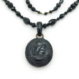 19th Century French Jet Cameo Mourning Necklace Gold Locket Back Antique c1860