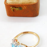 9ct Yellow Gold, Blue Topaz & Spinel Set Floral Band Ring Vintage 1988 Birmingham