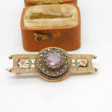 Victorian 9ct Gold, Seed Pearl, Amethyst Sweetheart Brooch 1890 Antique Birmingham