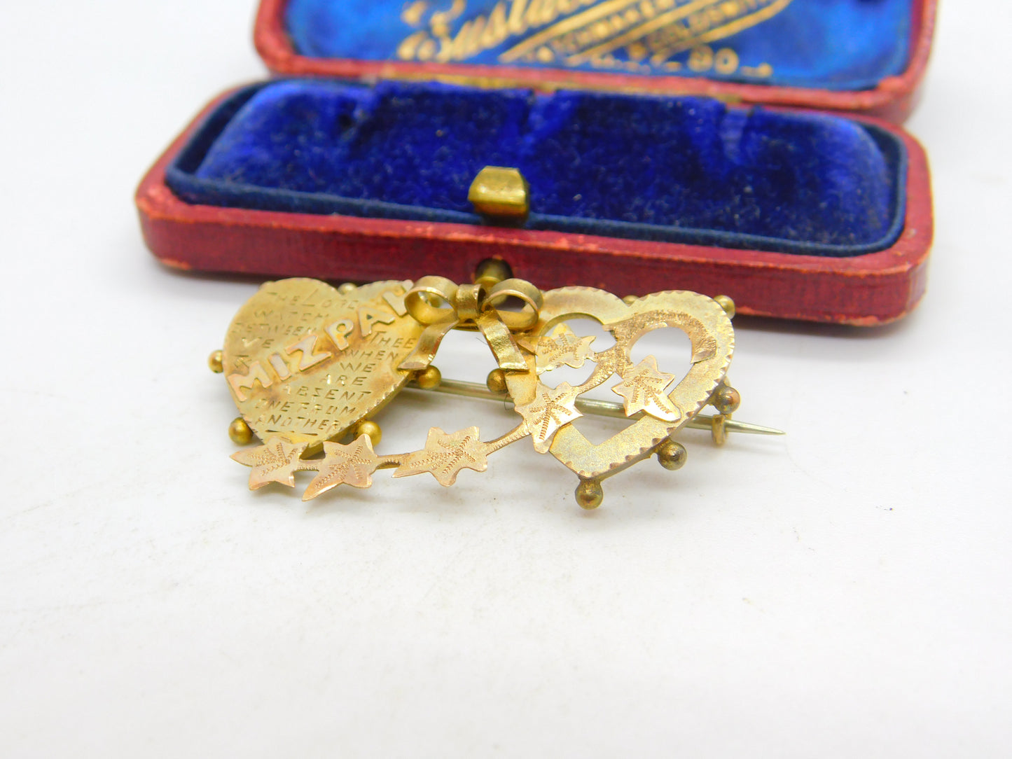 Victorian 9ct Yellow Gold Mizpah Sweetheart Brooch 1877 Birmingham Antique