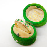 14ct Yellow Gold Green & White Paste Set Boat Ring Vintage 1999 London
