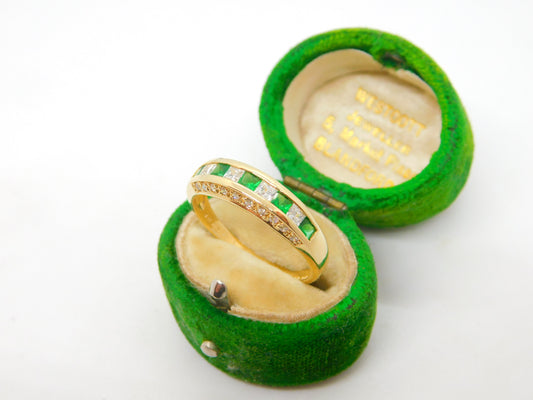 14ct Yellow Gold Green & White Paste Set Boat Ring Vintage 1999 London