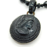 19th Century French Jet Cameo Mourning Necklace Gold Locket Back Antique c1860