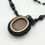 19th Century French Jet Cameo Mourning Necklace Gold Locket Back Antique c1860