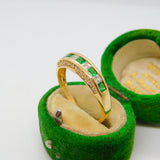 14ct Yellow Gold Green & White Paste Set Boat Ring Vintage 1999 London
