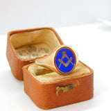 9ct Gold, Blue Enamel Masonic Spinning Secret Symbol Ring 1972 Birmingham