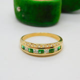14ct Yellow Gold Green & White Paste Set Boat Ring Vintage 1999 London