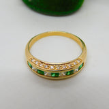 14ct Yellow Gold Green & White Paste Set Boat Ring Vintage 1999 London