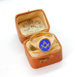 9ct Gold, Blue Enamel Masonic Spinning Secret Symbol Ring 1972 Birmingham