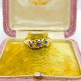 Victorian 18ct Yellow Gold, Sapphire & Diamond Boat Ring Birmingham c1890