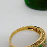 14ct Yellow Gold Green & White Paste Set Boat Ring Vintage 1999 London