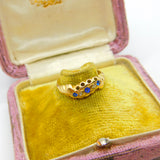 Victorian 18ct Yellow Gold, Sapphire & Diamond Boat Ring Birmingham c1890