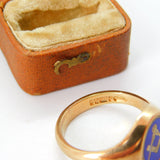 9ct Gold, Blue Enamel Masonic Spinning Secret Symbol Ring 1972 Birmingham