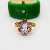 9ct Yellow Gold & Amethyst Floral Dress Ring Vintage 1975 Birmingham
