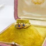Victorian 18ct Yellow Gold, Sapphire & Diamond Boat Ring Birmingham c1890