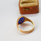 9ct Gold, Blue Enamel Masonic Spinning Secret Symbol Ring 1972 Birmingham