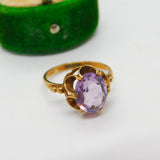 9ct Yellow Gold & Amethyst Floral Dress Ring Vintage 1975 Birmingham