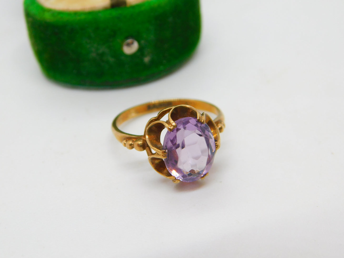 9ct Yellow Gold & Amethyst Floral Dress Ring Vintage 1975 Birmingham