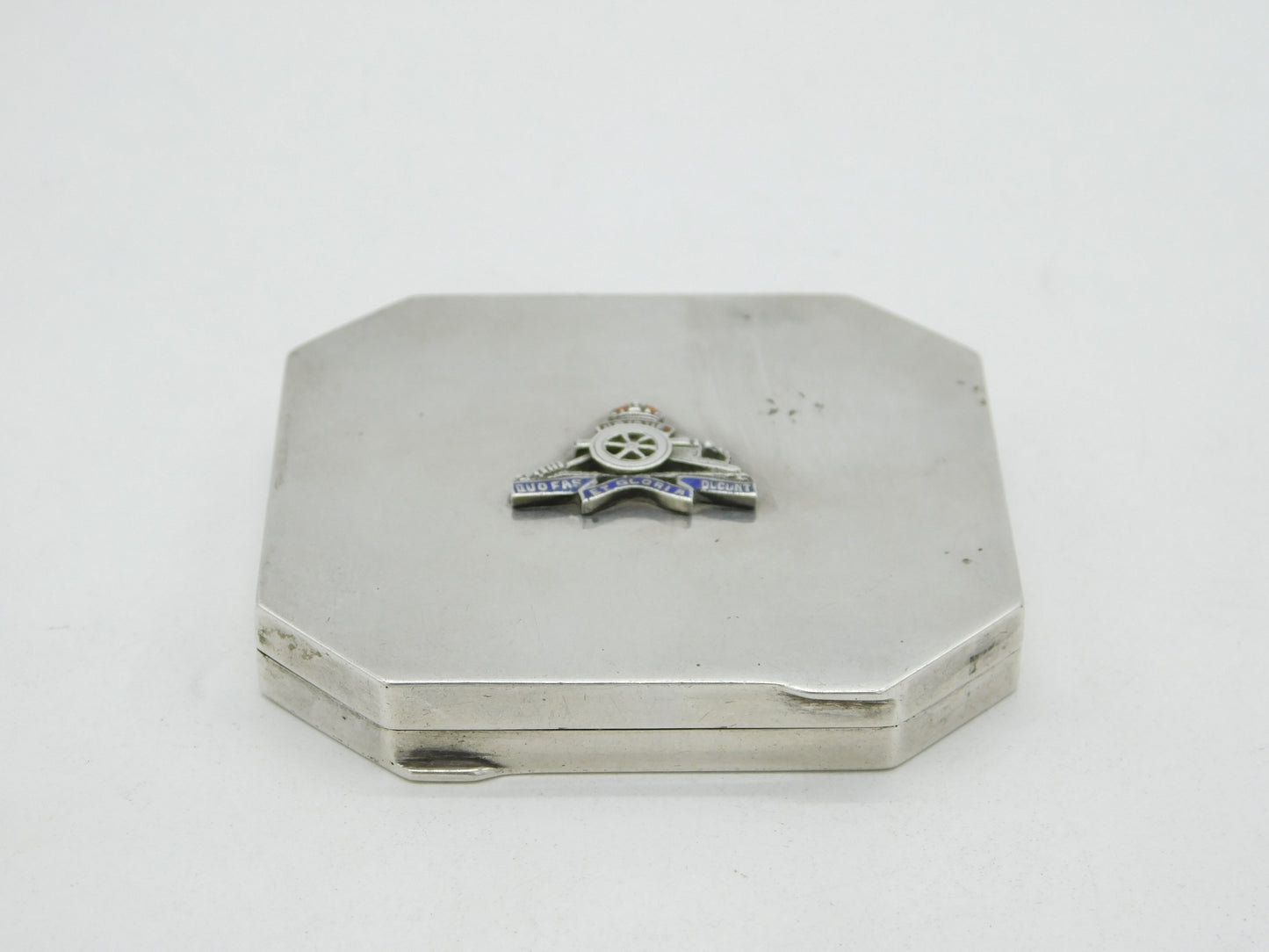 WWII-era Sterling Silver Enamel Royal Artillery Sweetheart Compact Antique 1944